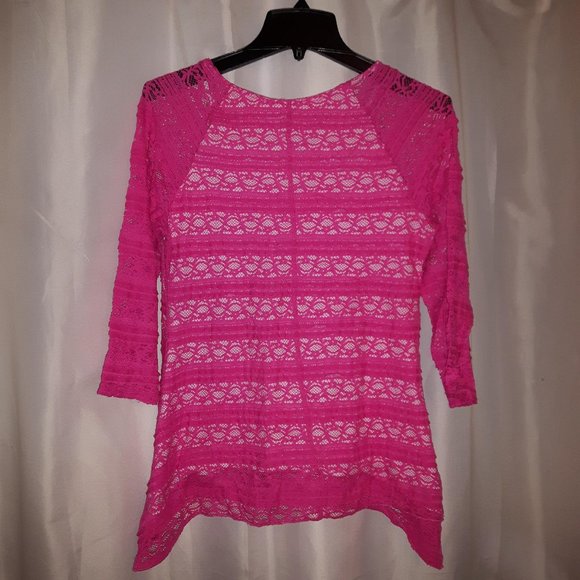 Pink and white lace long sleeve asymmetric tunic shirt top blouse - Picture 3 of 6